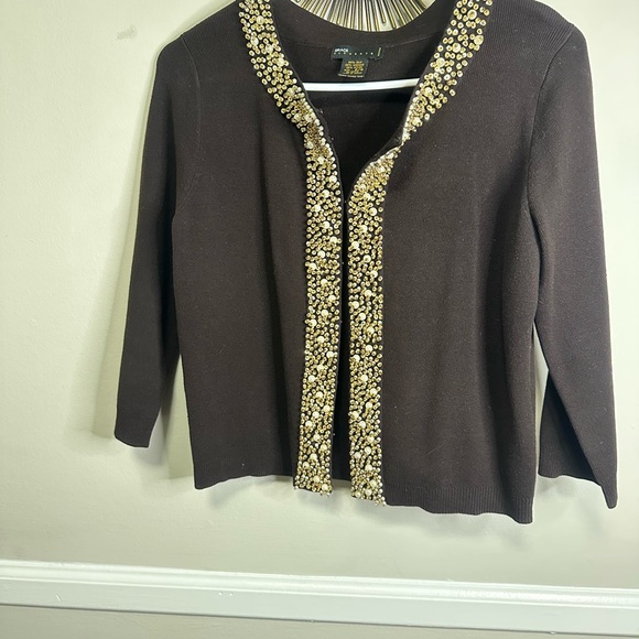Grace Brown Cardigan with Gold Accents - Picture 3 of 3